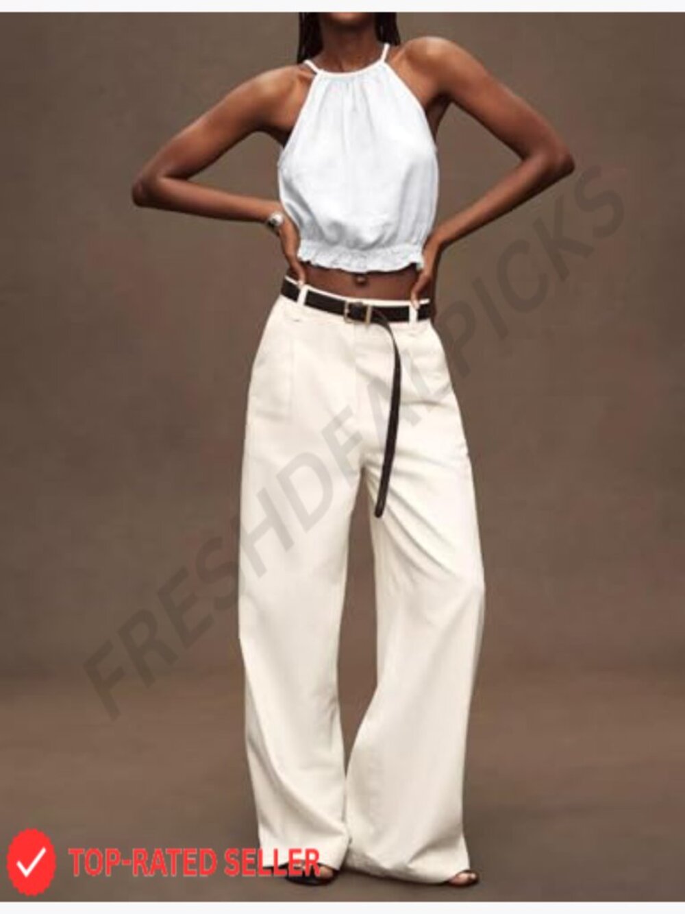 Crop Linen Halter Tank Top High Neck Sleeveless Summer Cute Y2K Chic Top - Picture 4 of 4